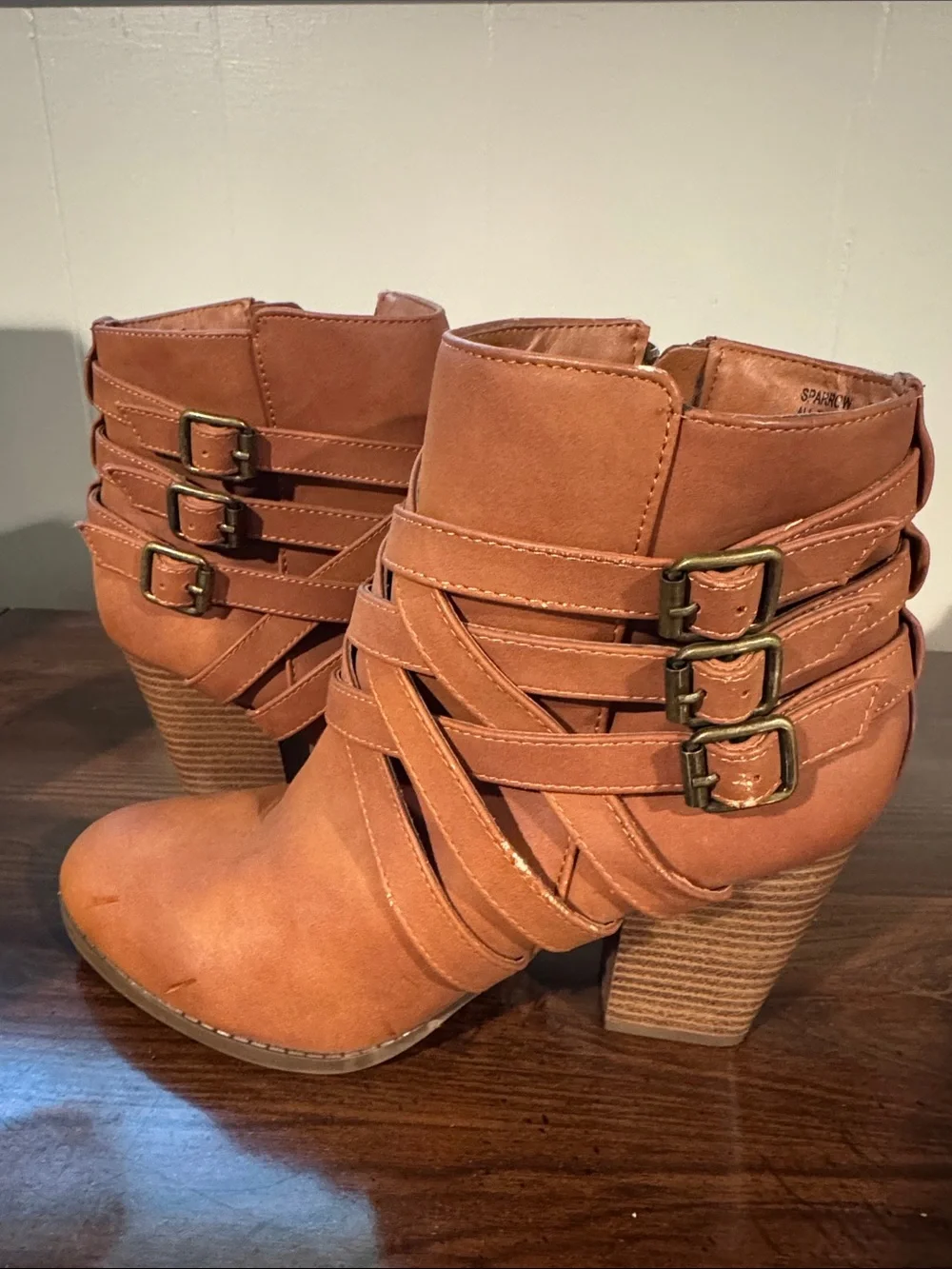Women's Strappy Ankle Boots in Cognac